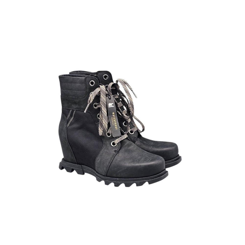 SOREL Women's Size 9.5 NWT Joan of Arctic Wedge III Lexie Black Lace-Up Booties